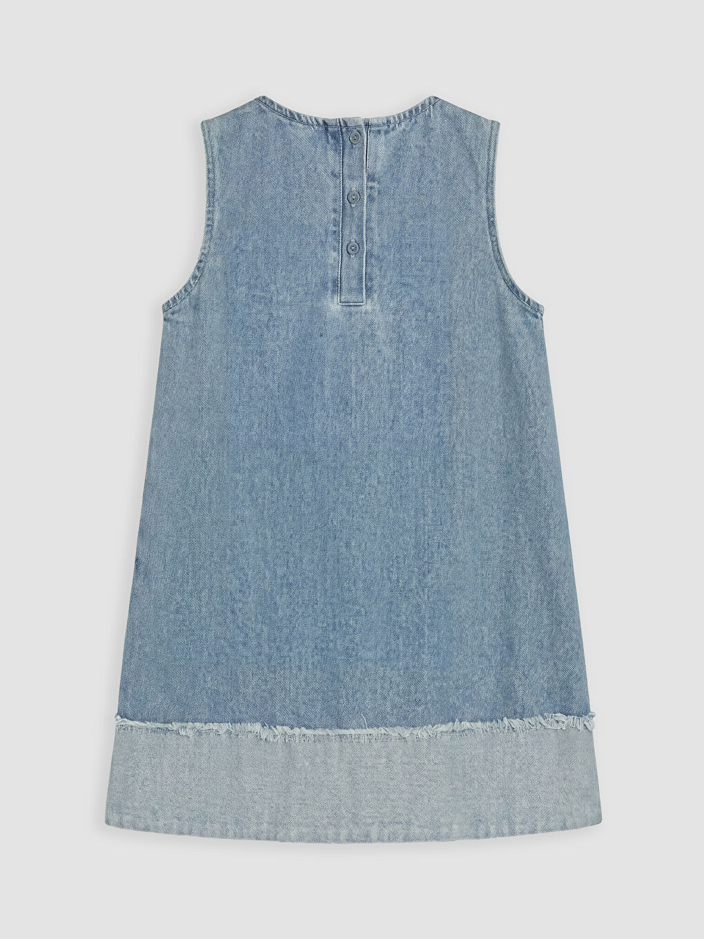Mavi Çiçek Nakışlı Kız Çocuk Jean Elbise-3