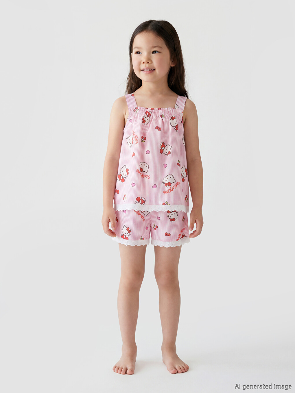 Pembe Hello Kitty Baskılı Kız Çocuk Şortlu Takım