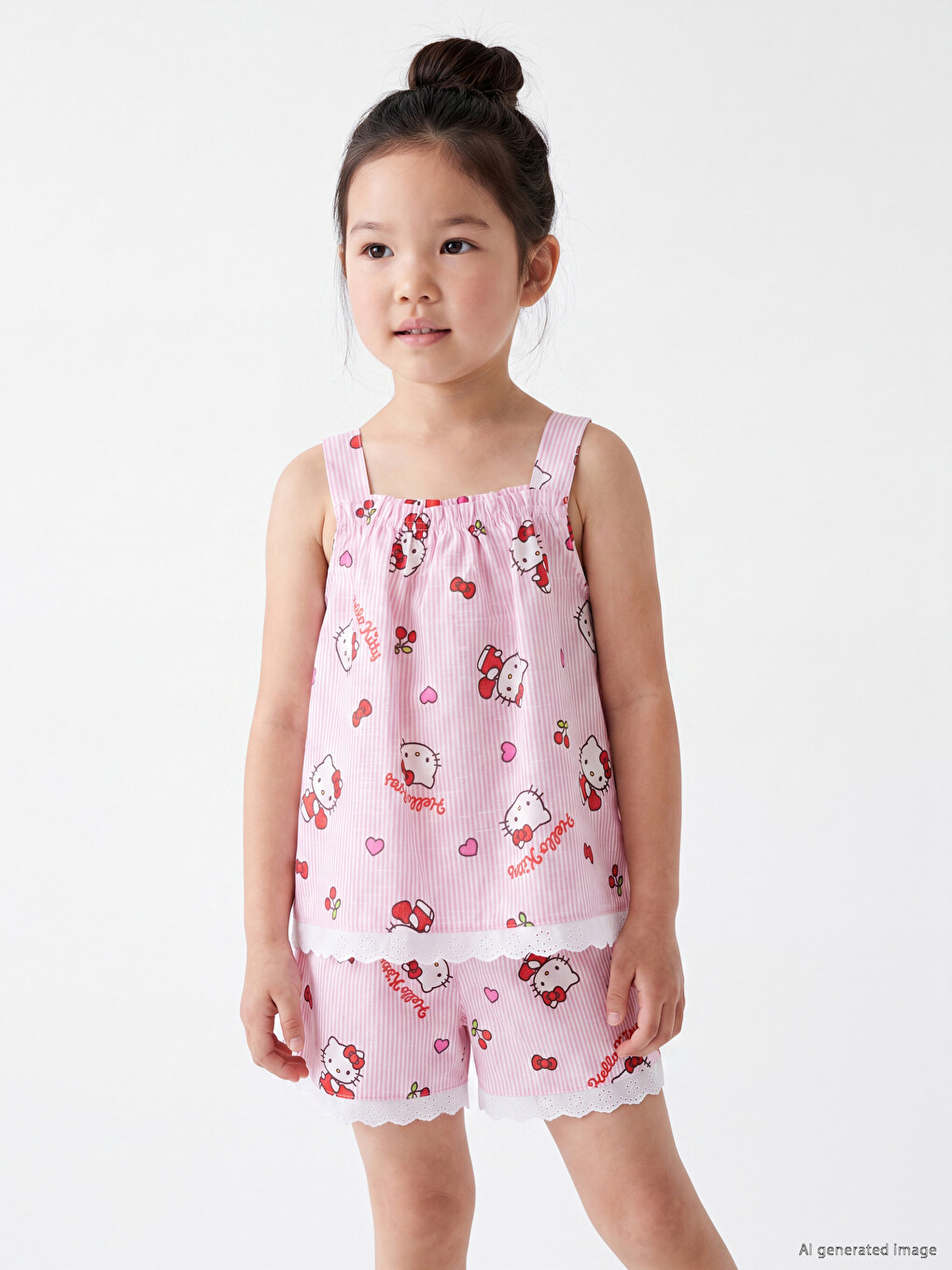 Pembe Hello Kitty Baskılı Kız Çocuk Şortlu Takım
