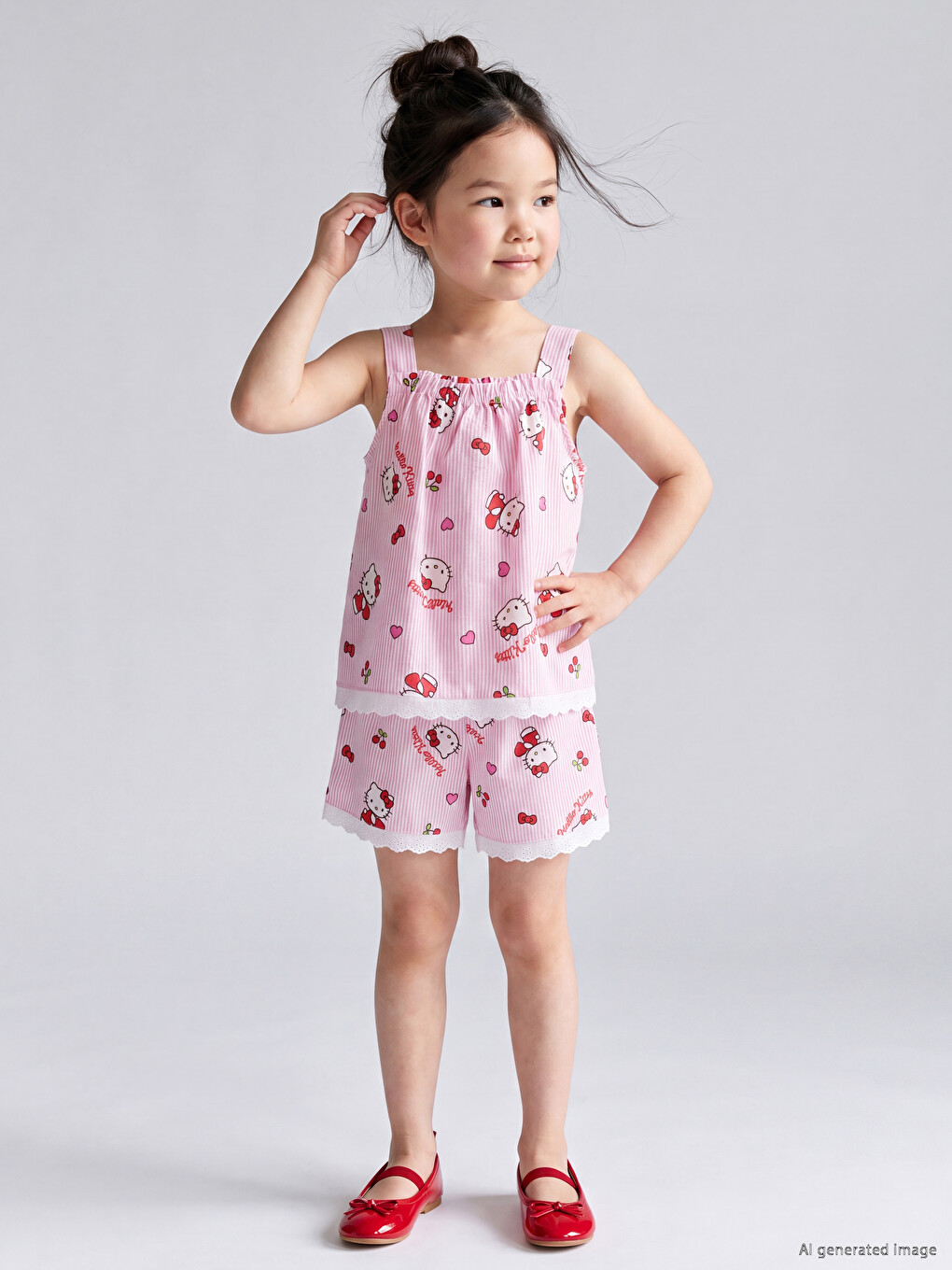Pembe Hello Kitty Baskılı Kız Çocuk Şortlu Takım-1