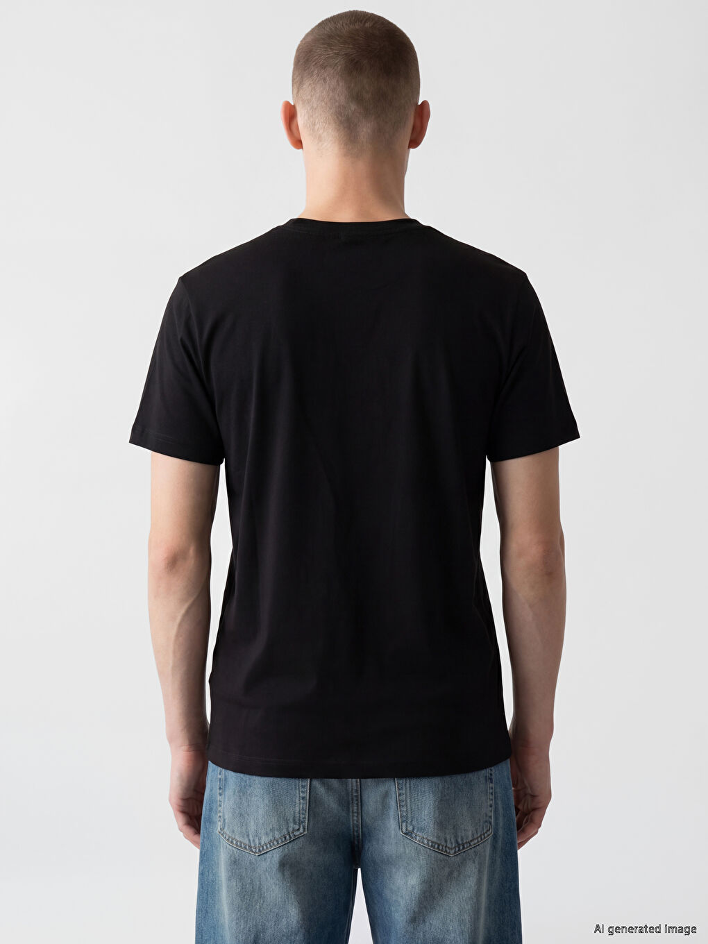 Siyah Slim Fit Basic Esnek Erkek Tişört-3
