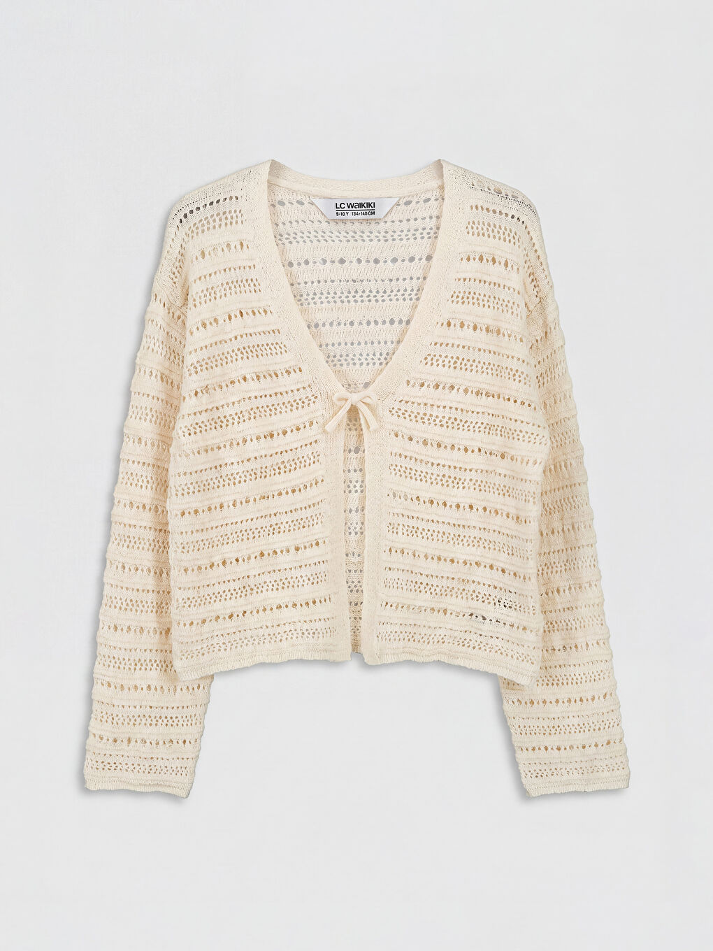 Ekru Ajurlu Kız Çocuk Triko Hırka