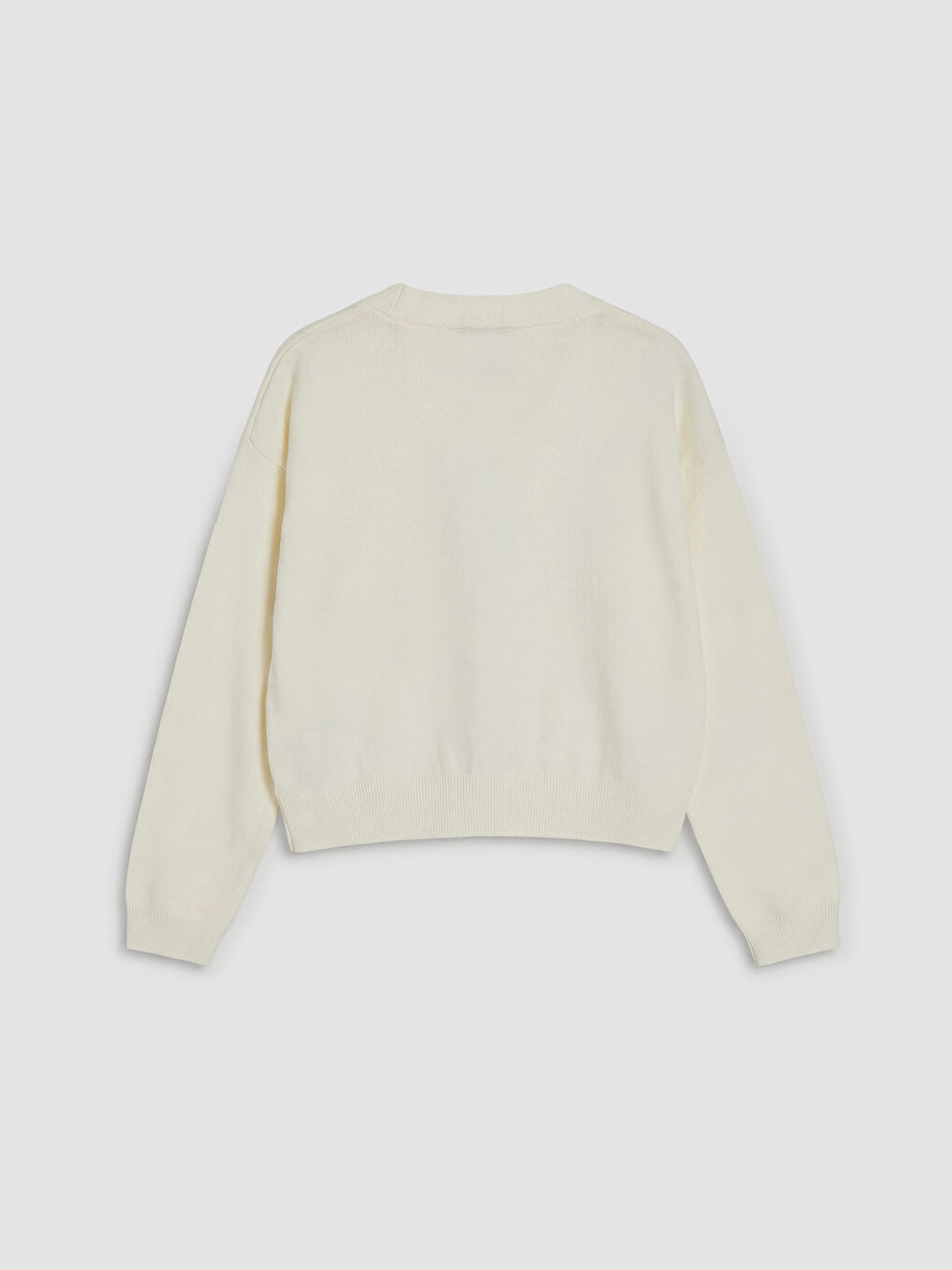 Ekru V Yaka Kız Çocuk Triko Hırka-1