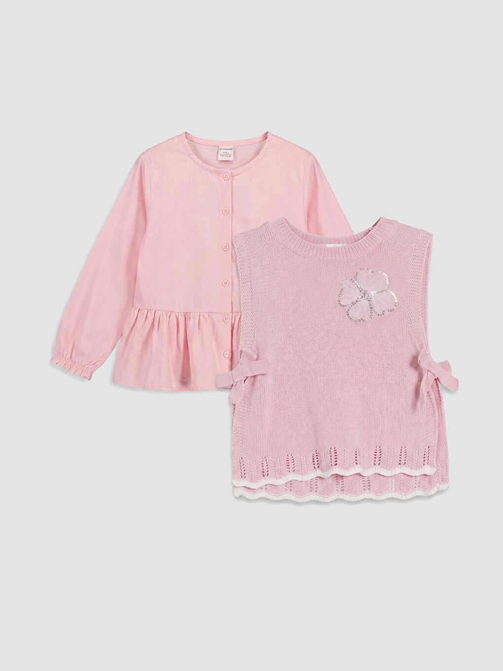 Pembe Fırfırlı Kız Çocuk Gömlek