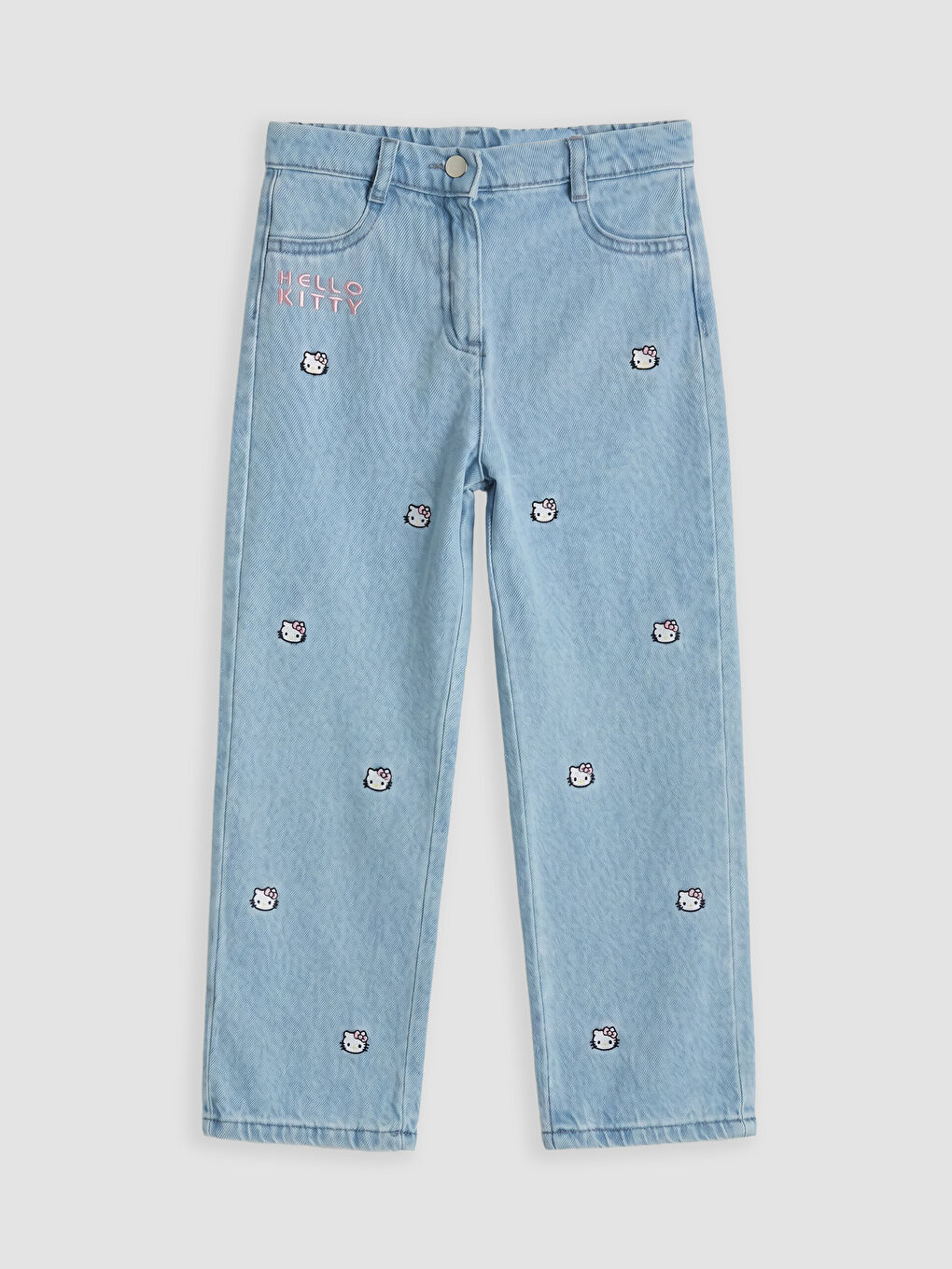 Mavi Hello Kitty Nakışlı Kız Çocuk Jean Pantolon