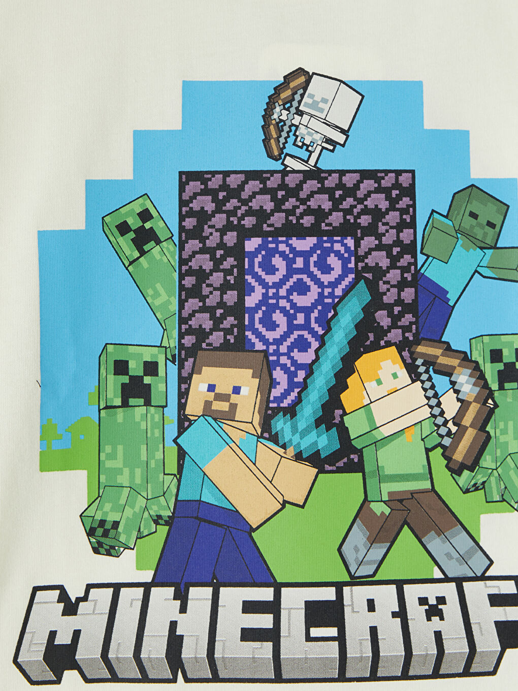 Bej Minecraft Baskılı Erkek Çocuk Tişört-2