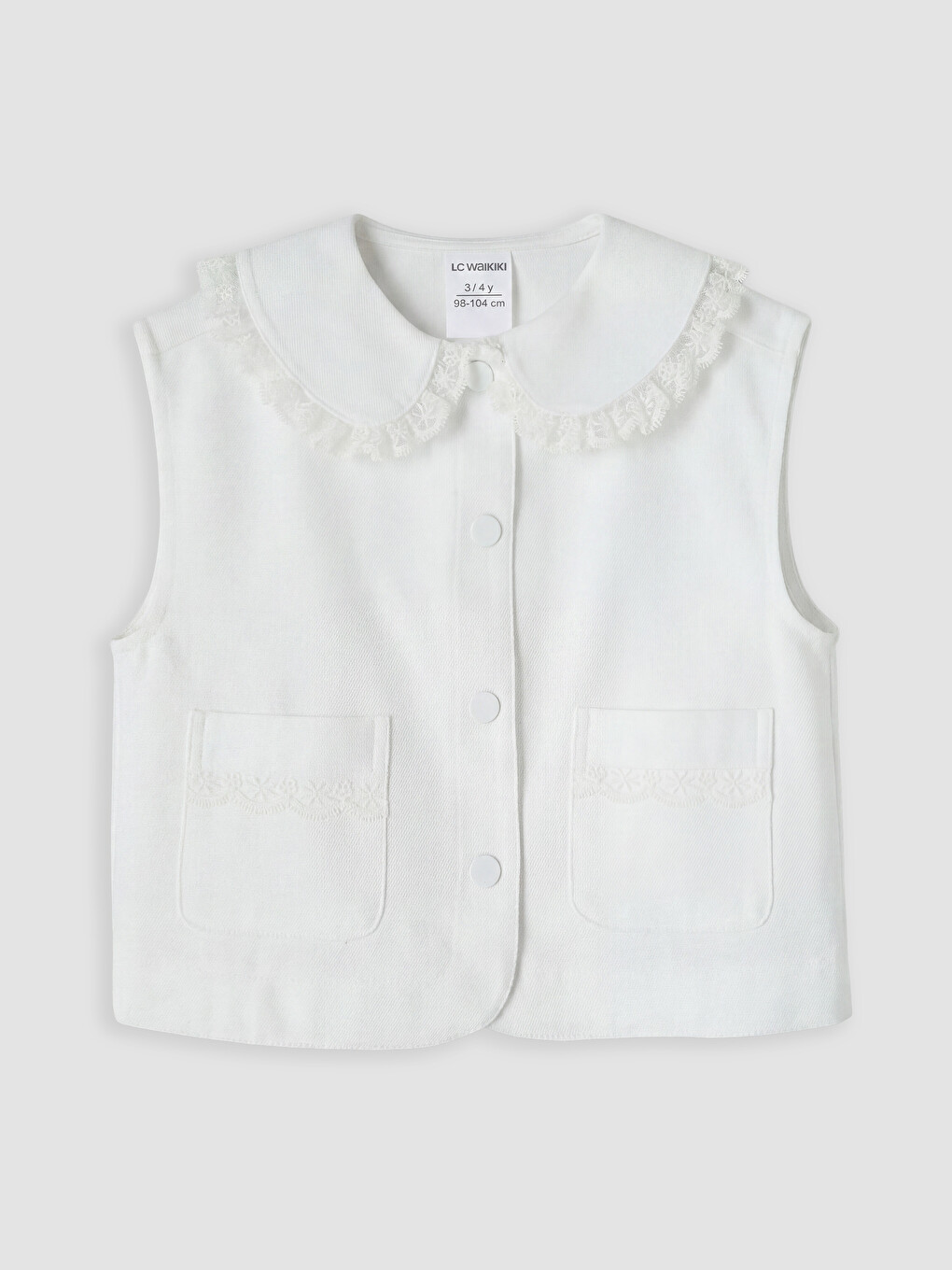 Beyaz Bebe Yaka Kız Çocuk Gabardin Ceket