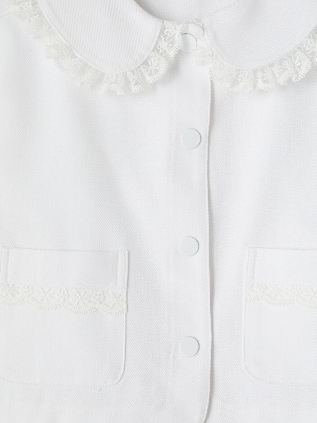 Beyaz Bebe Yaka Kız Çocuk Gabardin Ceket-2