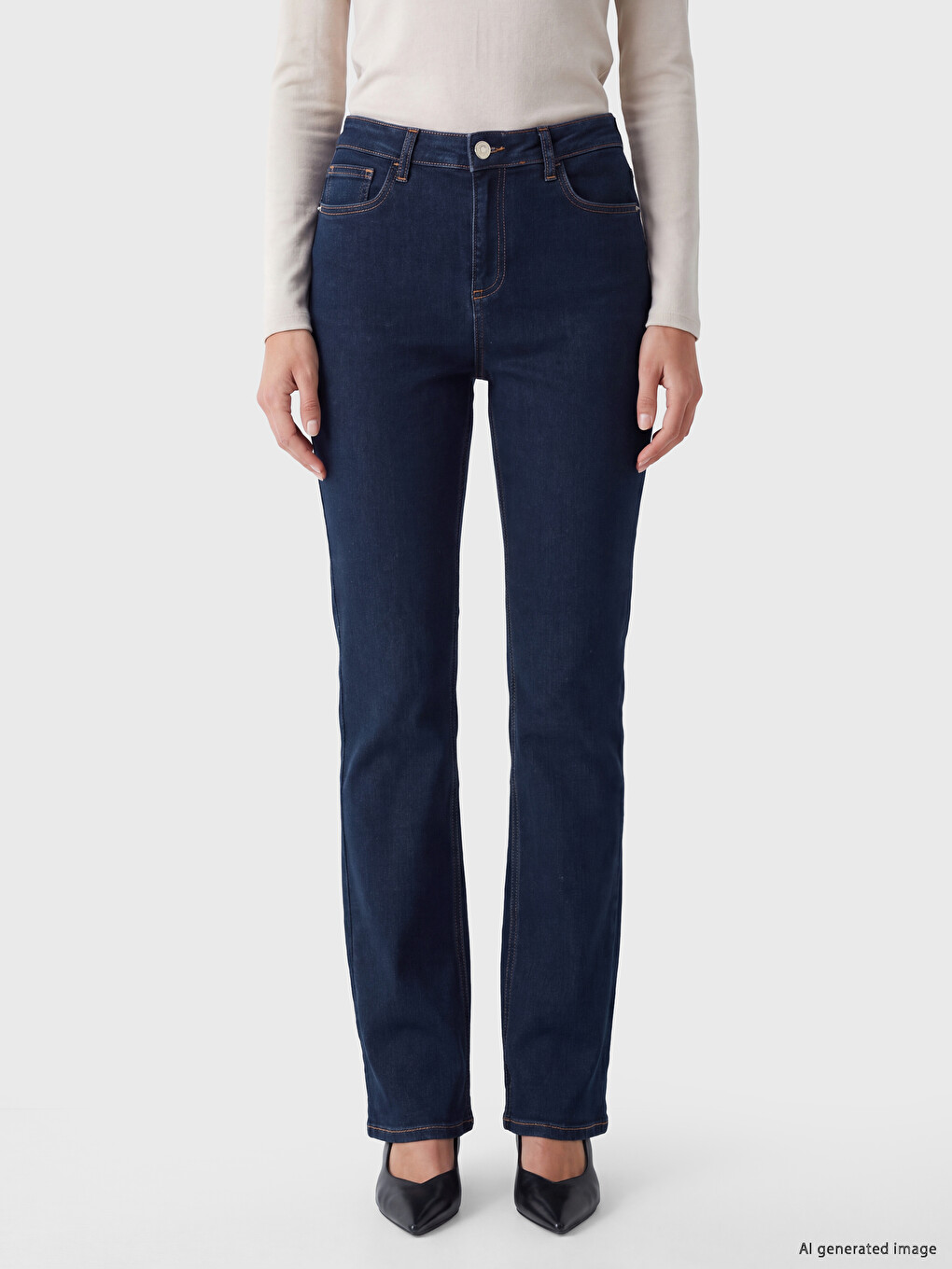 İndigo Flare Kadın Jean Pantolon-1