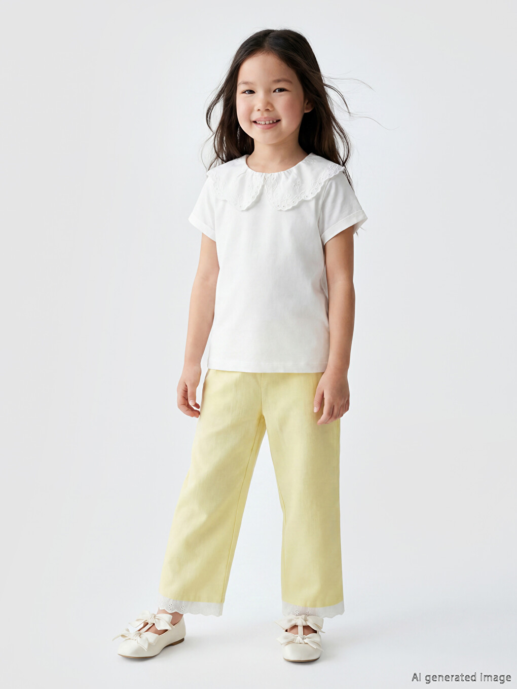 Sarı Kız Çocuk Poplin Pantolon-1