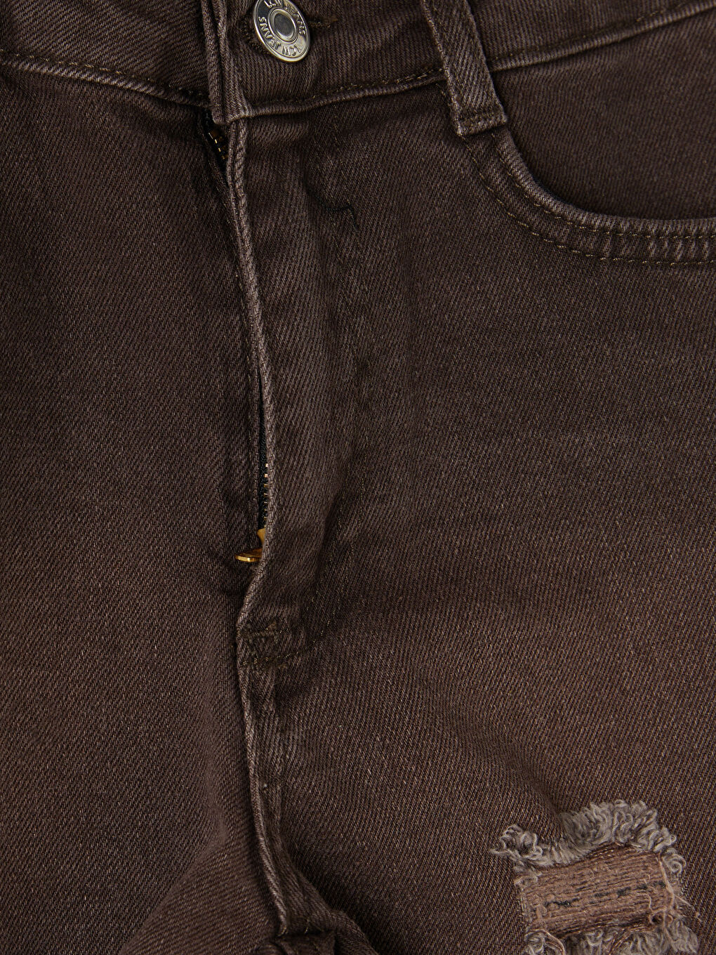 Kahverengi Yırtık Detaylı Kız Çocuk Jean Şort-1