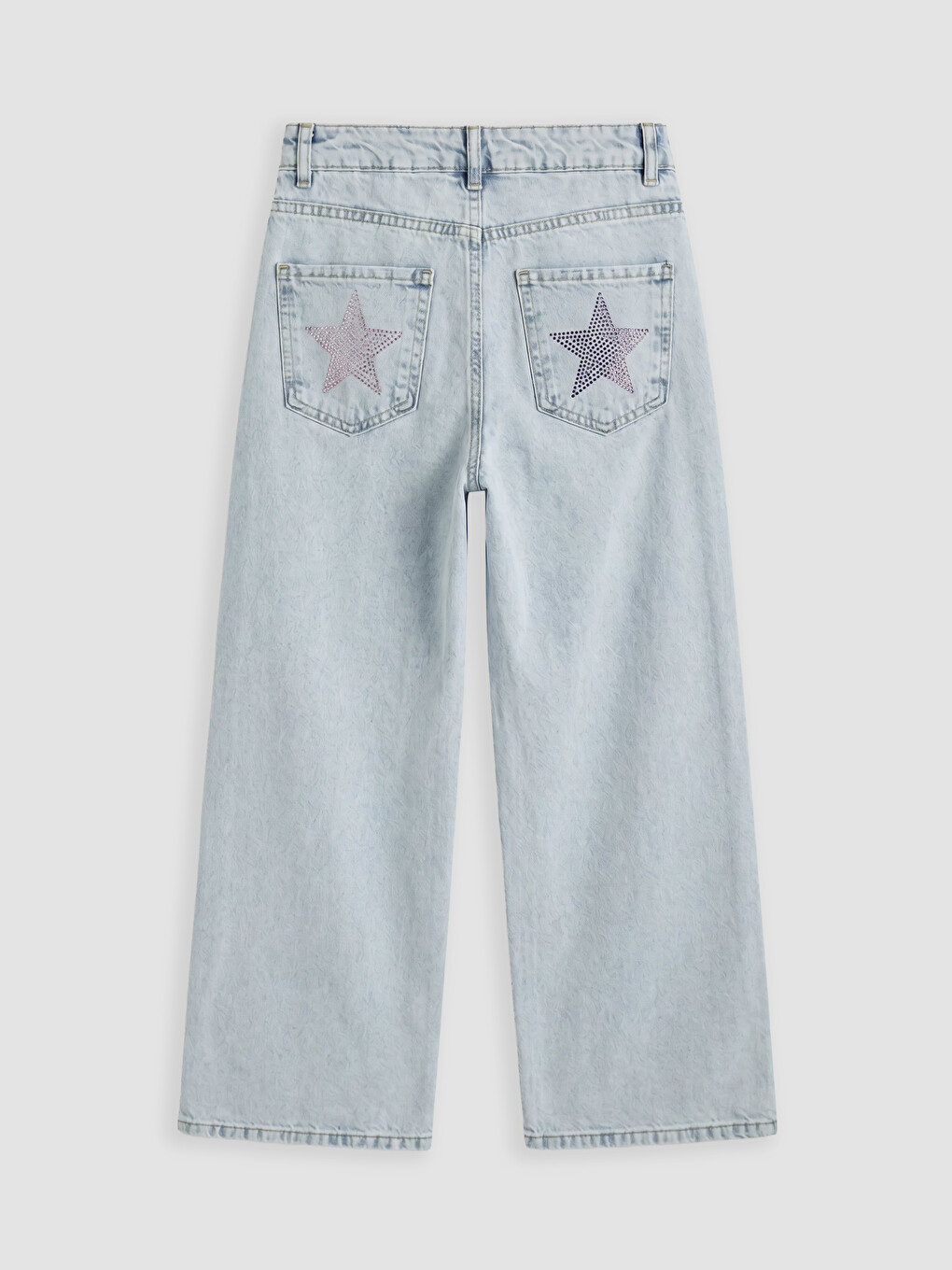 Mavi Wideleg Taşlı Kız Çocuk Jean Pantolon-1