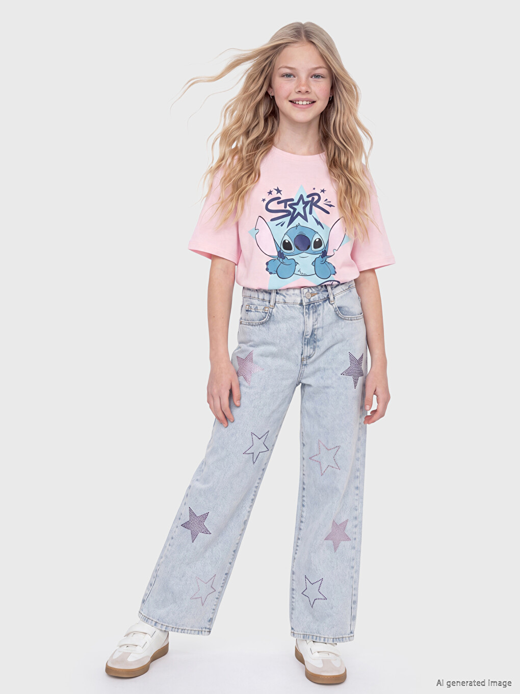 Wideleg Rhinestone Embellished Girls' Jeans