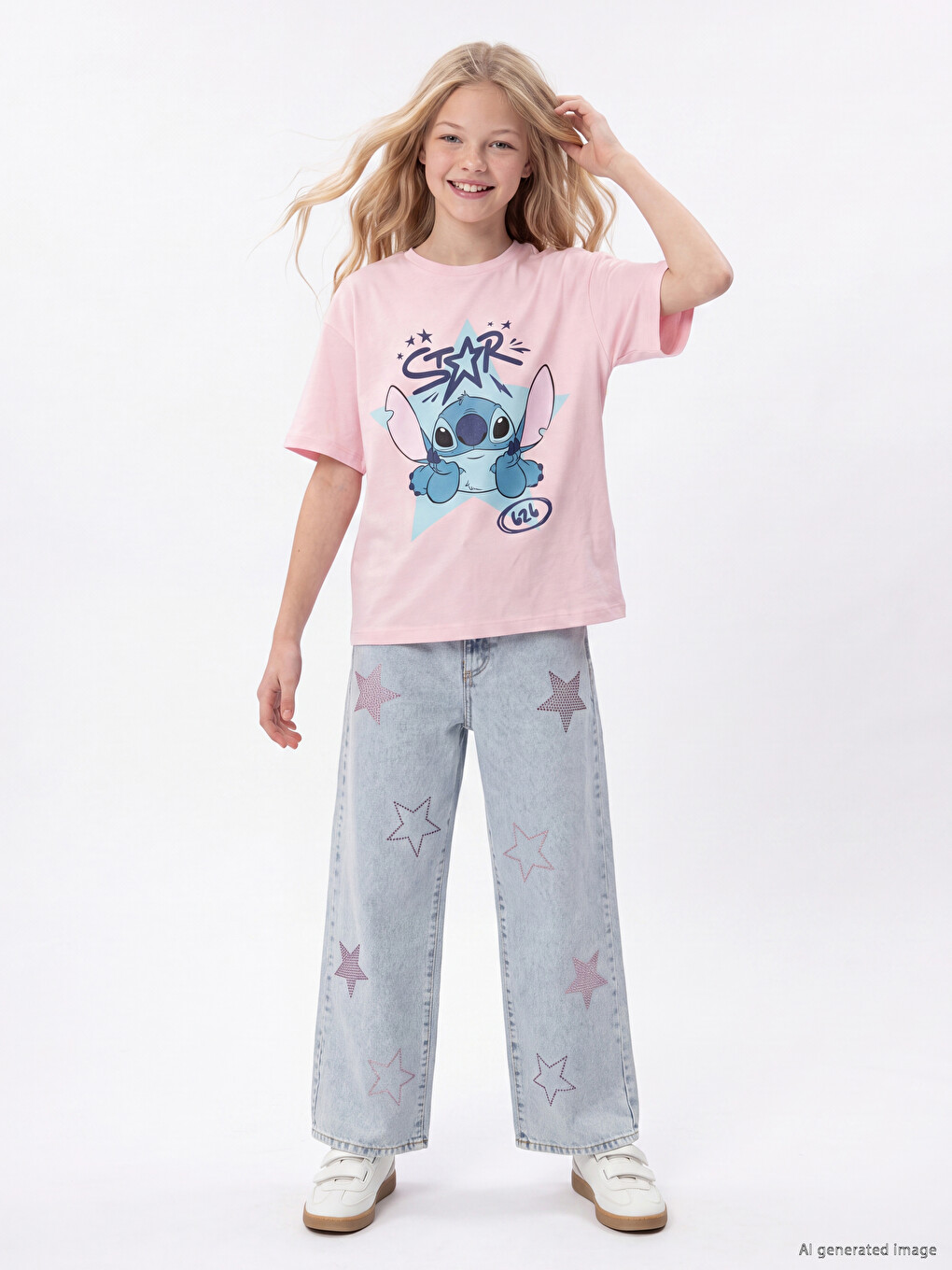Wideleg Rhinestone Embellished Girls' Jeans-1