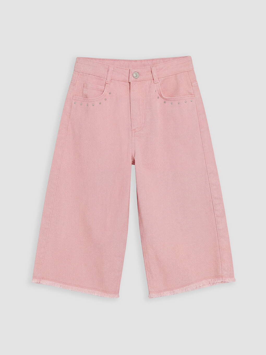 Pembe Taşlı Geniş Paça Kız Çocuk Jean Şortolon
