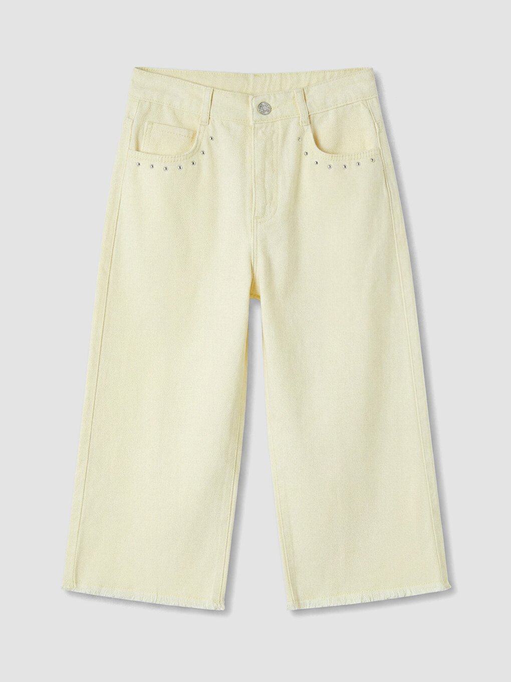 Sarı Taşlı Geniş Paça Kız Çocuk Jean Şortolon