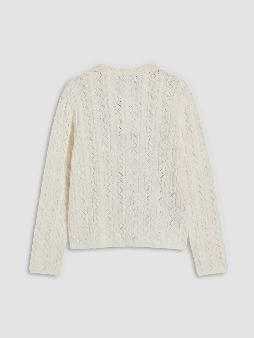 Ekru Çiçek Nakışlı Kız Çocuk Ajurlu Triko Hırka-1