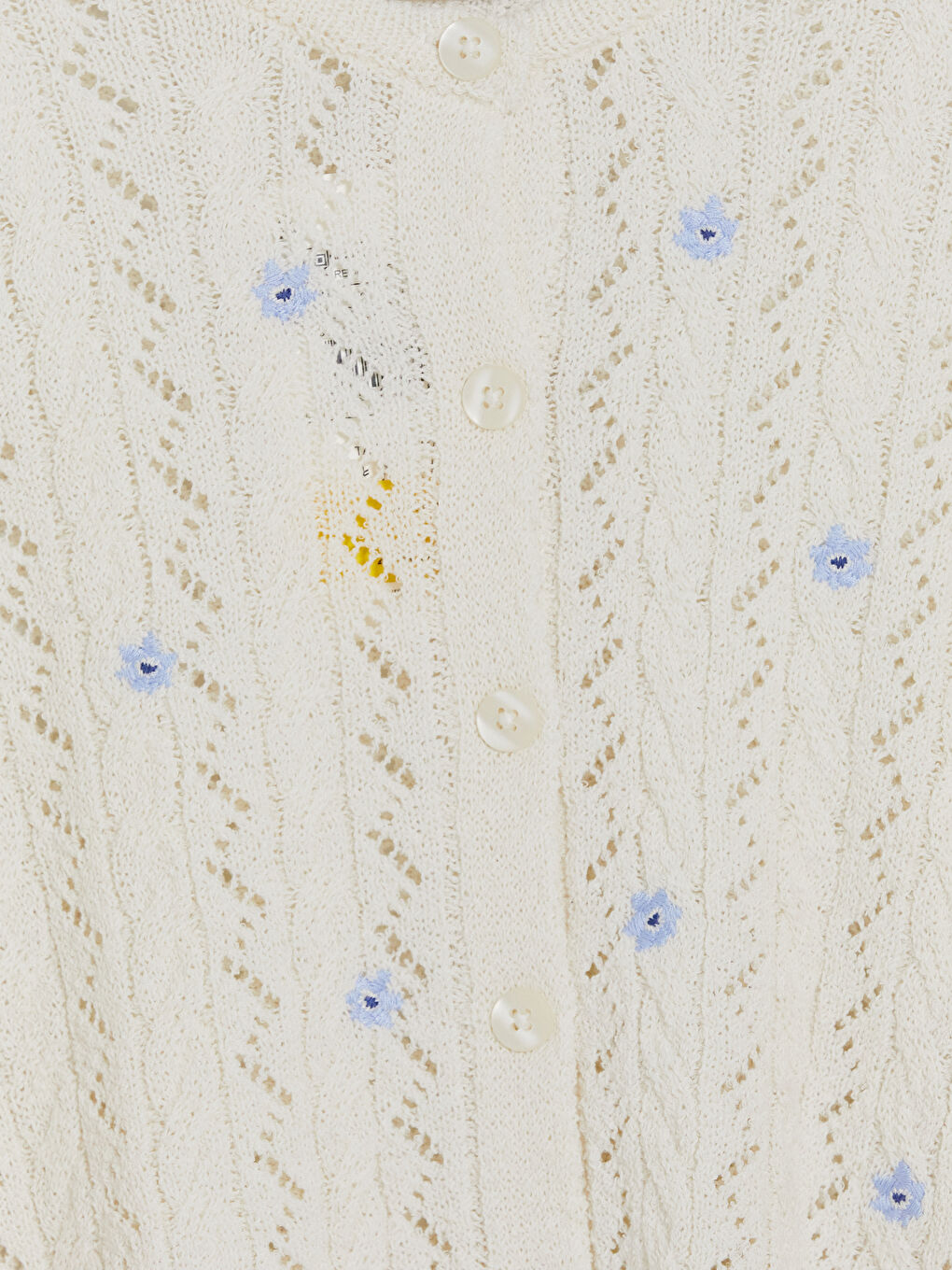 Ekru Çiçek Nakışlı Kız Çocuk Ajurlu Triko Hırka-2