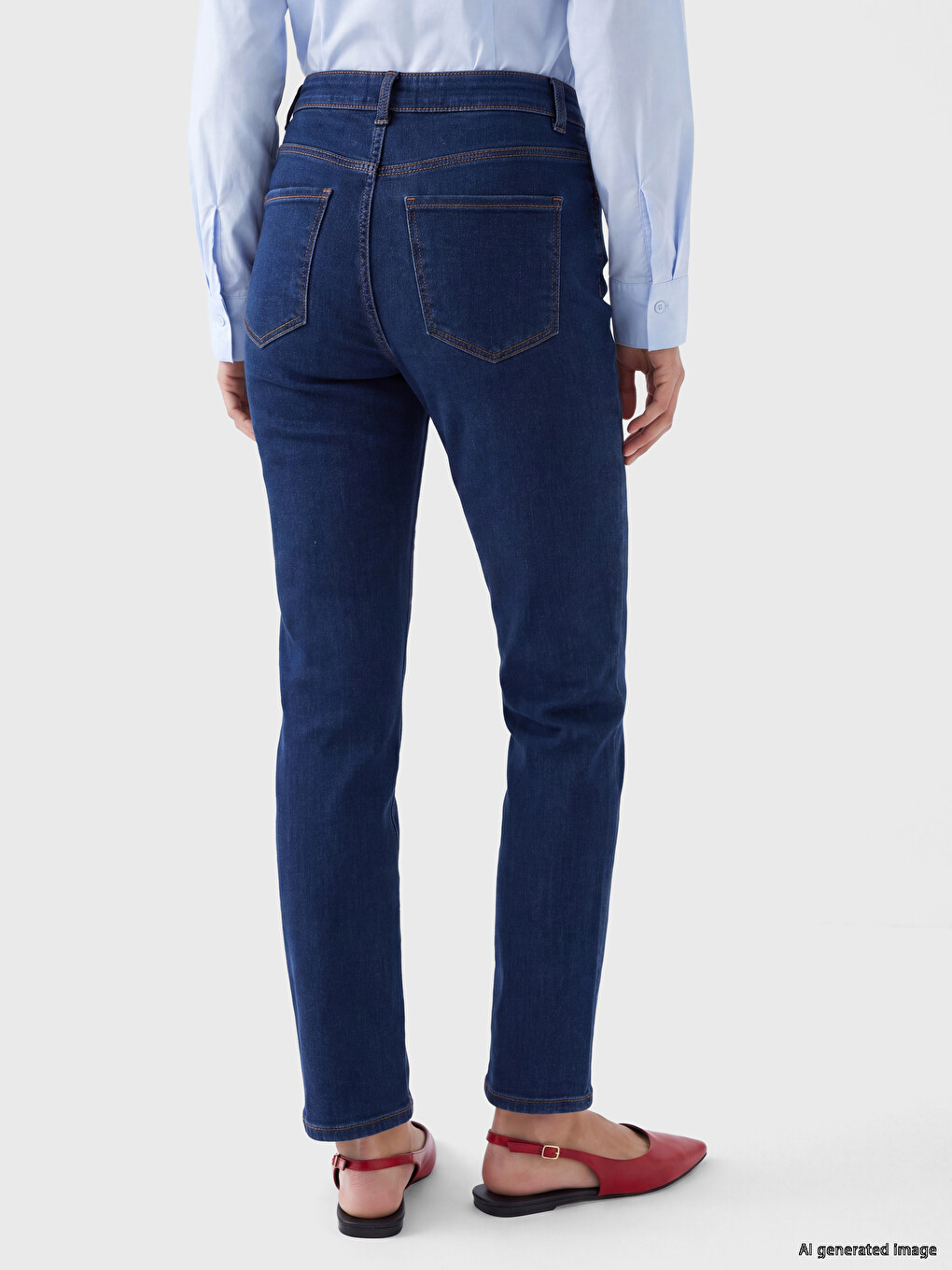 İndigo Yüksek Bel Straight Fit Kadın Jean Pantolon-3