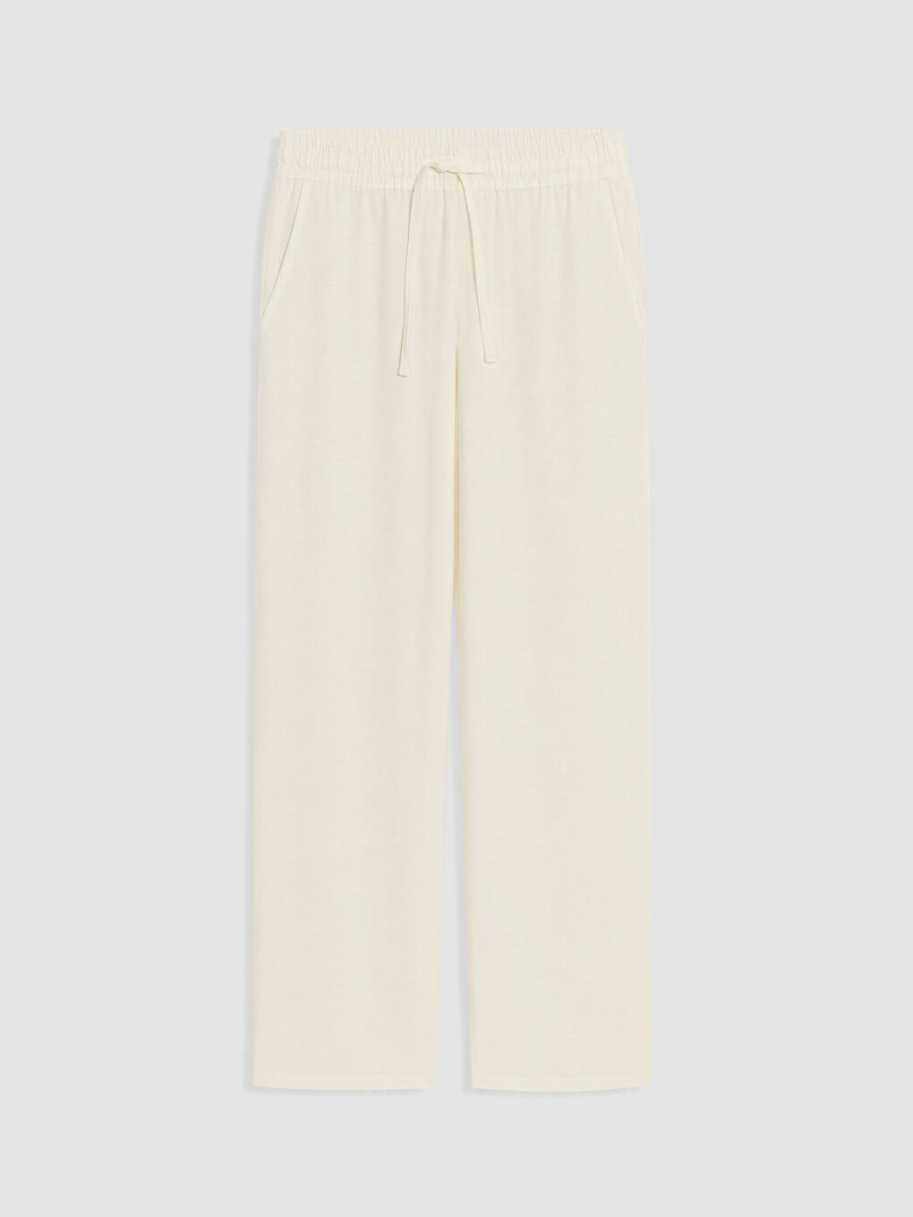 Beyaz Regular Fit Keten Görünümlü Erkek Pantolon