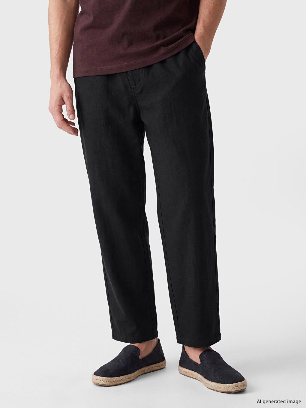 Siyah Regular Fit Keten Görünümlü Erkek Pantolon