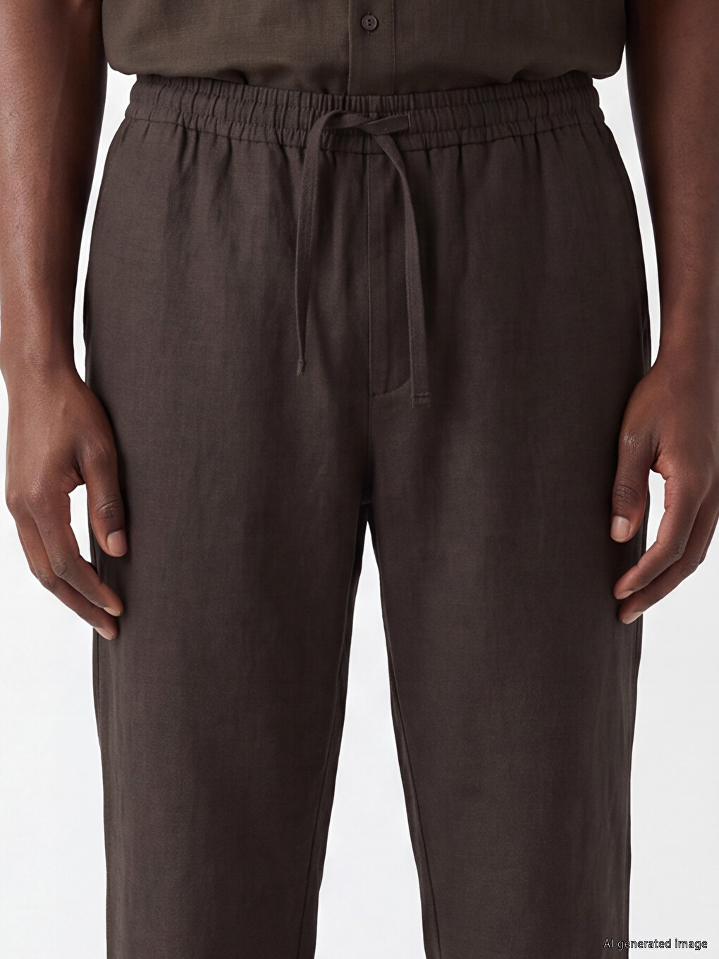 Kahverengi Regular Fit Keten Görünümlü Erkek Pantolon-2