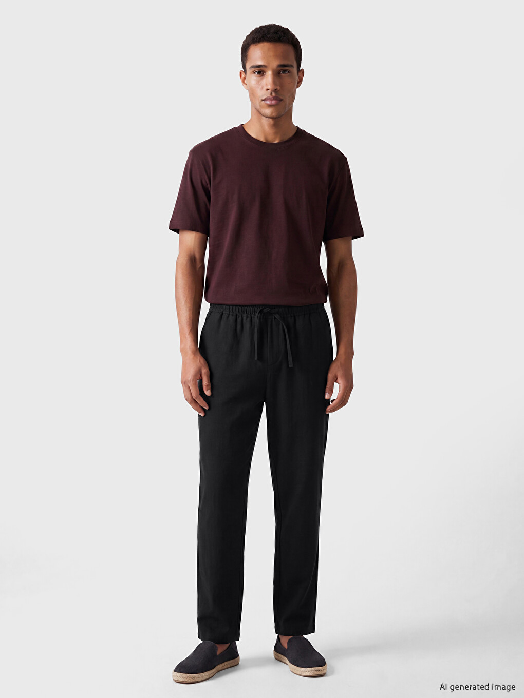 Siyah Regular Fit Keten Görünümlü Erkek Pantolon-1