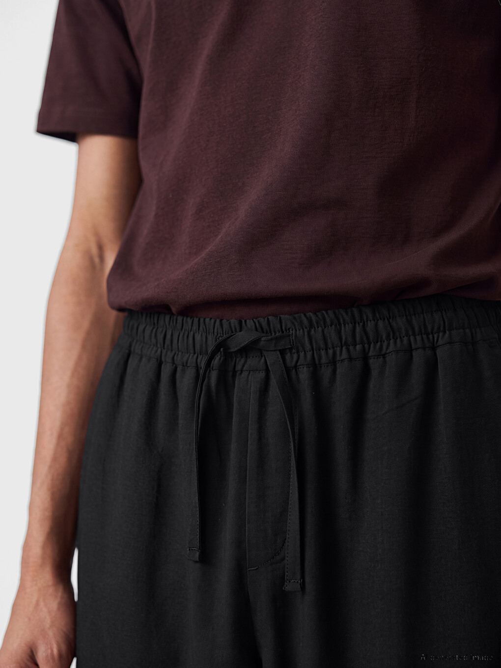 Siyah Regular Fit Keten Görünümlü Erkek Pantolon-2