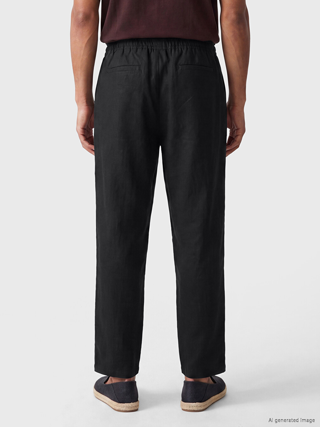 Siyah Regular Fit Keten Görünümlü Erkek Pantolon-3