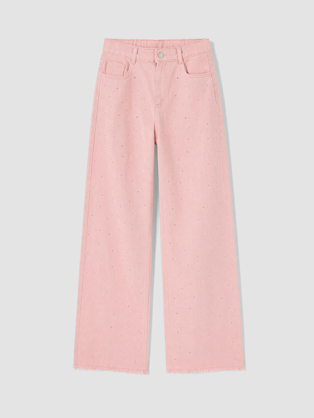 Pembe Wideleg Taşlı Kız Çocuk Jean Pantolon