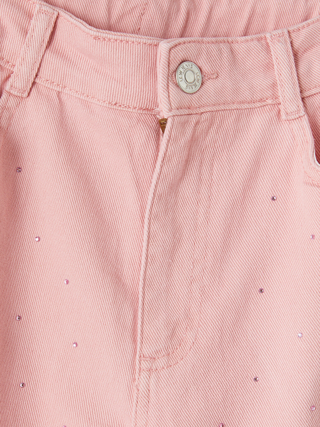 Pembe Wideleg Taşlı Kız Çocuk Jean Pantolon-1
