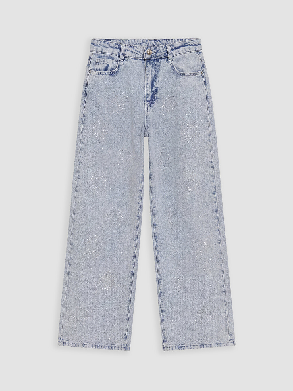 Mavi Wideleg Taşlı Kız Çocuk Jean Pantolon