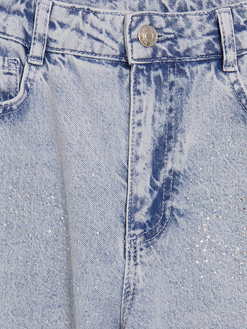 Mavi Wideleg Taşlı Kız Çocuk Jean Pantolon-1