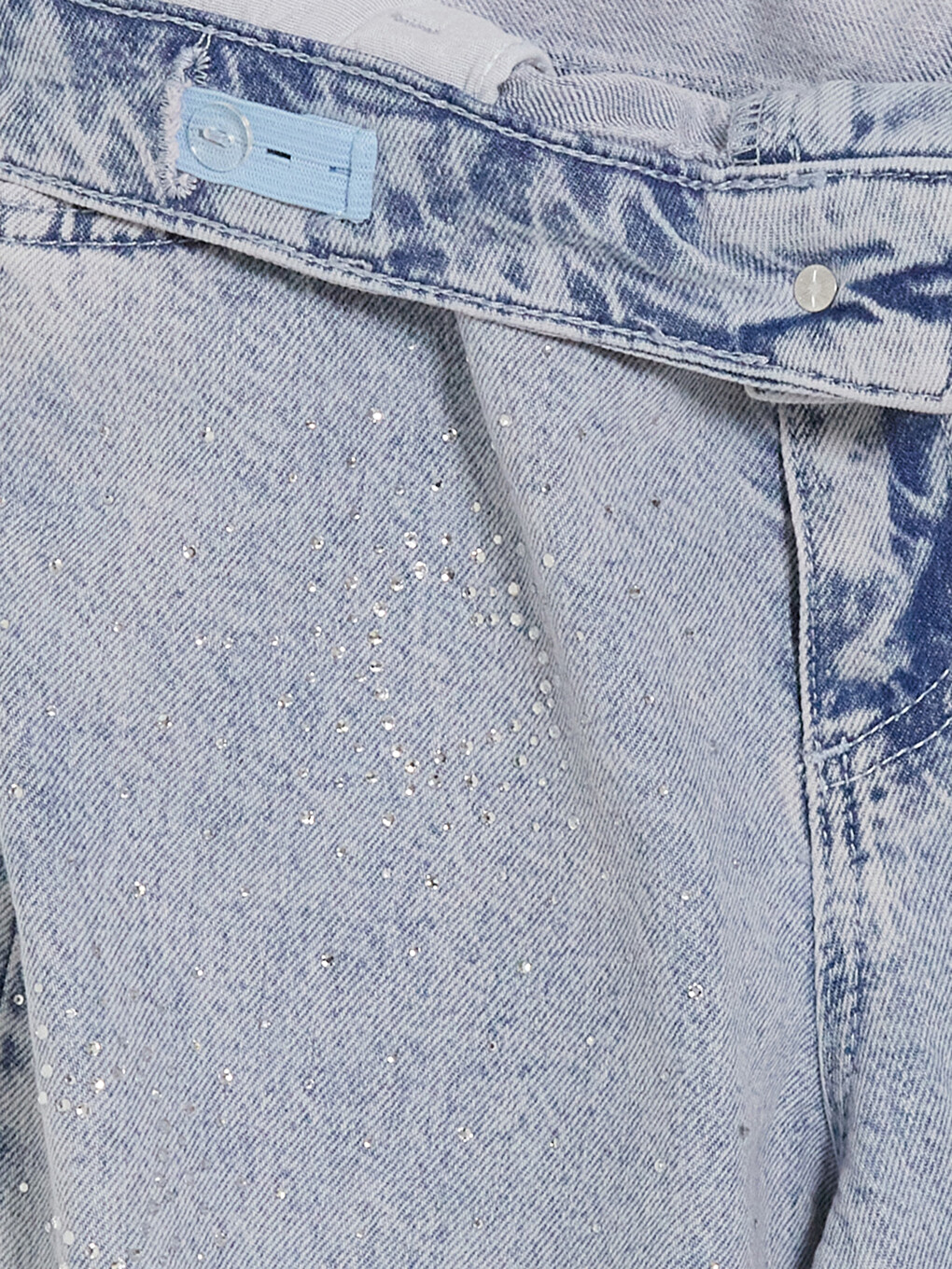 Mavi Wideleg Taşlı Kız Çocuk Jean Pantolon-3