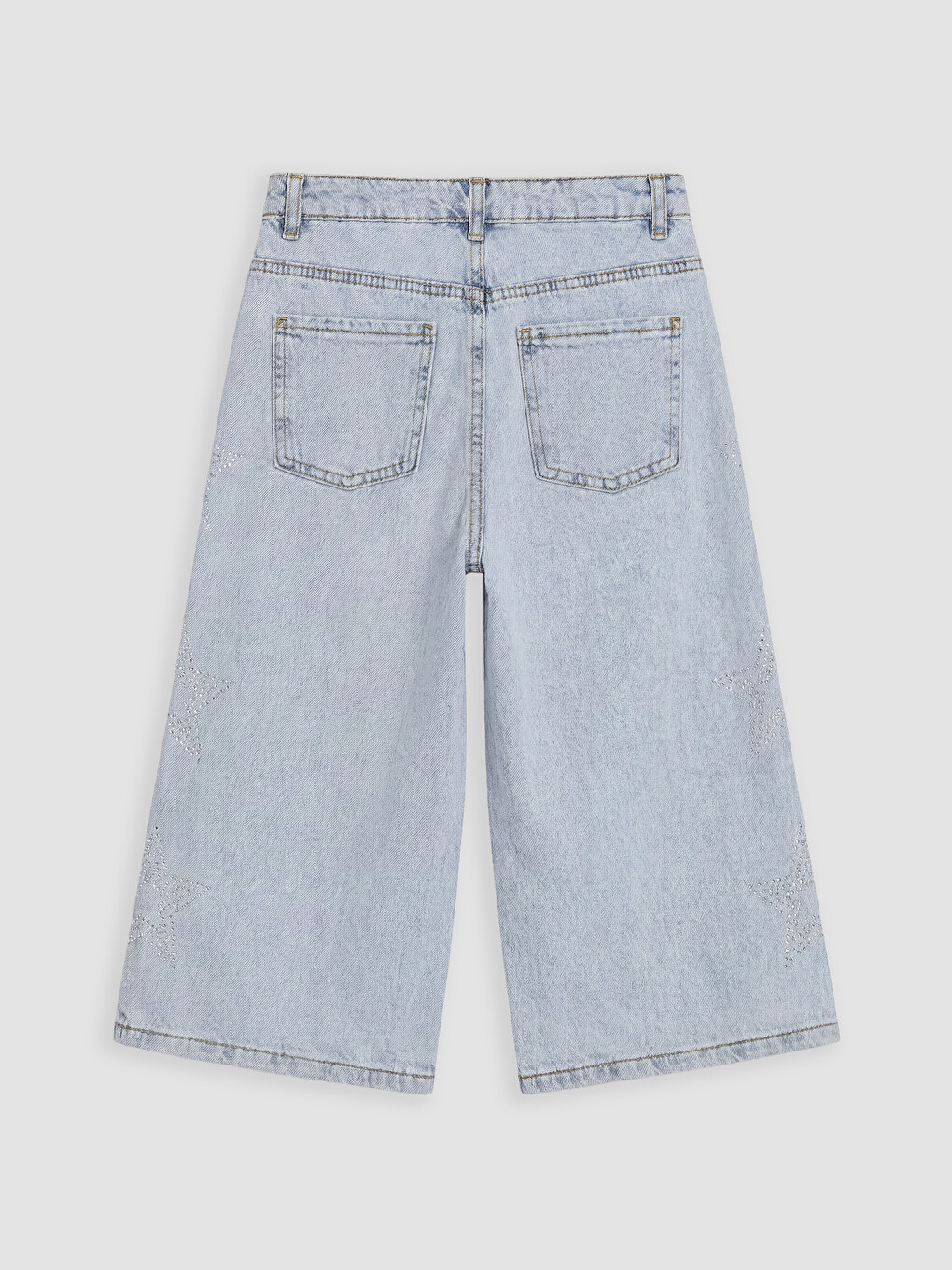 Mavi Geniş Paça Taşlı Kız Çocuk Jean Şortolon-2