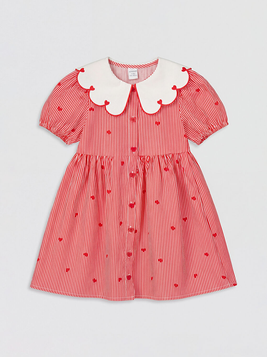 Kırmızı Bebe Yaka Kalp Nakışlı Kız Çocuk Elbise