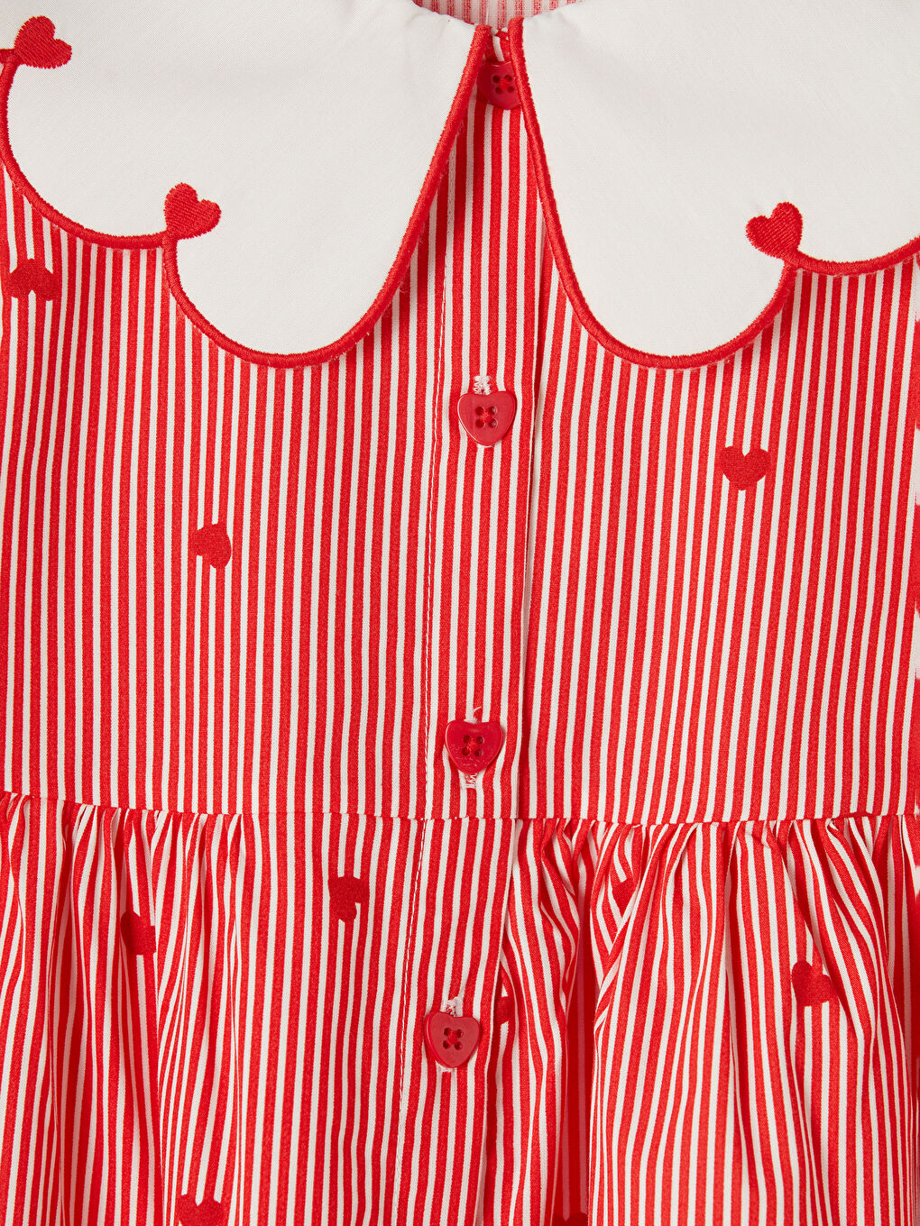 Kırmızı Bebe Yaka Kalp Nakışlı Kız Çocuk Elbise-2