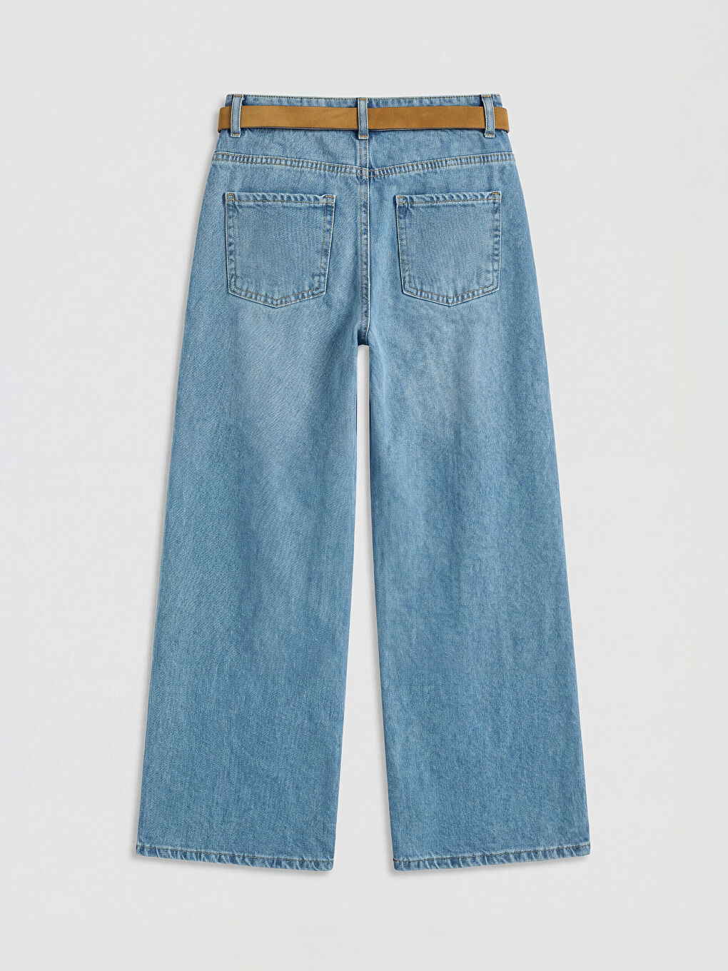 İndigo Beli Kemerli Wideleg Kız Çocuk Jean Pantolon-1