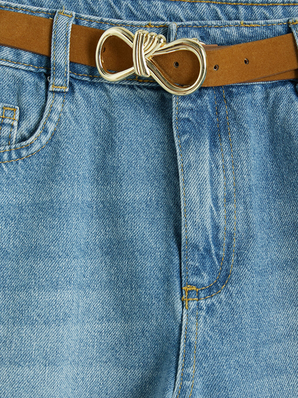 İndigo Beli Kemerli Wideleg Kız Çocuk Jean Pantolon-2