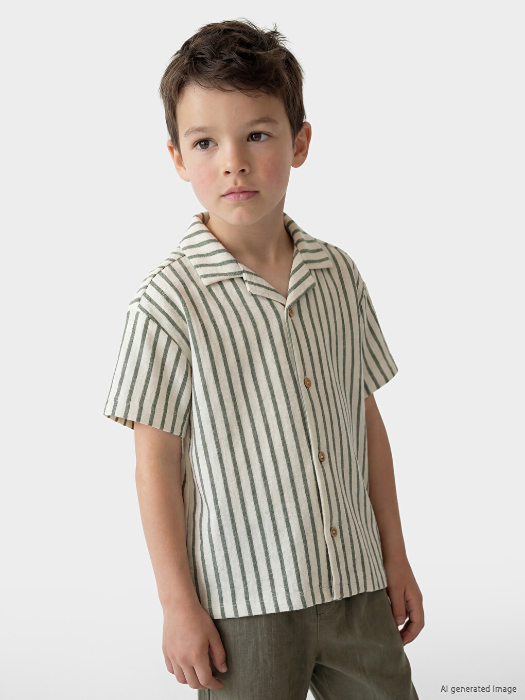 Haki Erkek Çocuk Loose Fit Gömlek-1