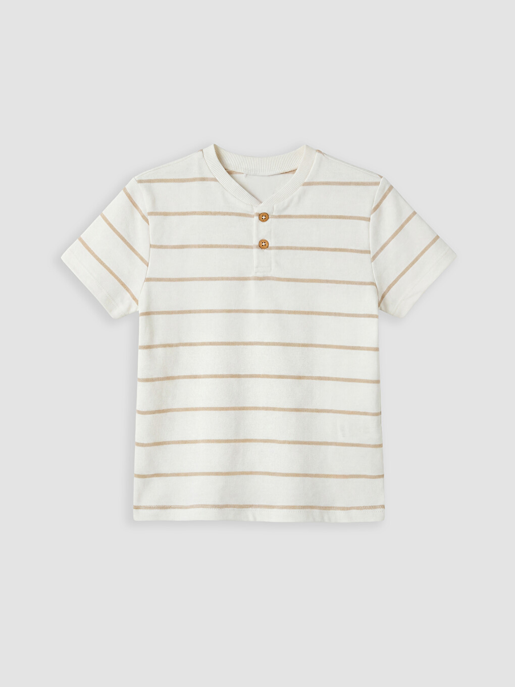 Ekru Erkek Çocuk Henley Yaka Tişört