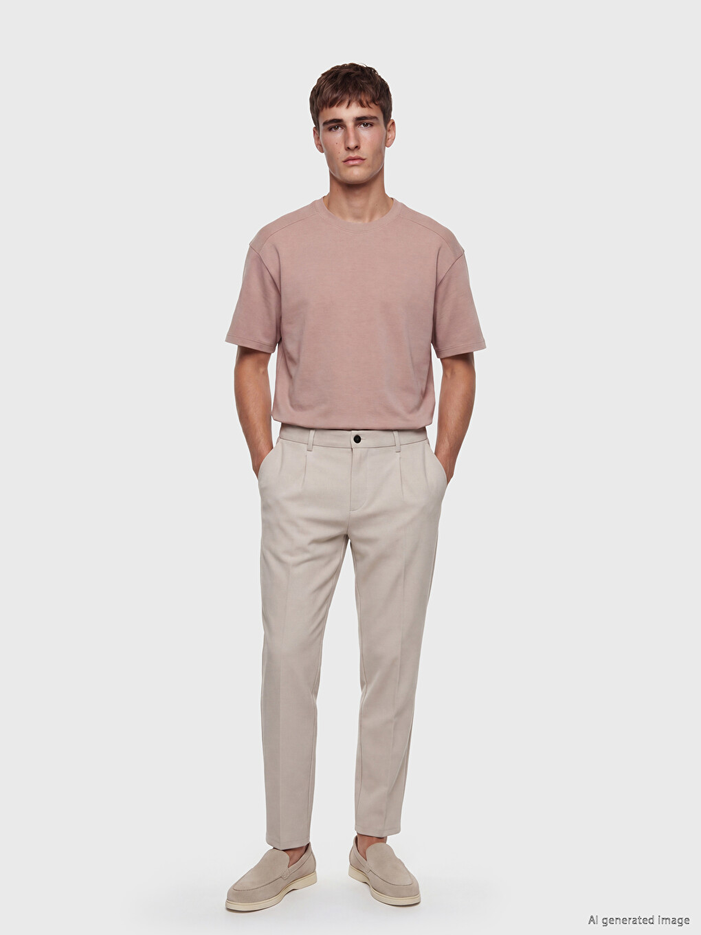 Pembe Relax Fit Bisiklet Yaka Erkek Tişört-1