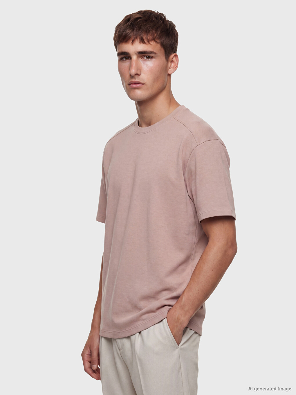 Pembe Relax Fit Bisiklet Yaka Erkek Tişört-2