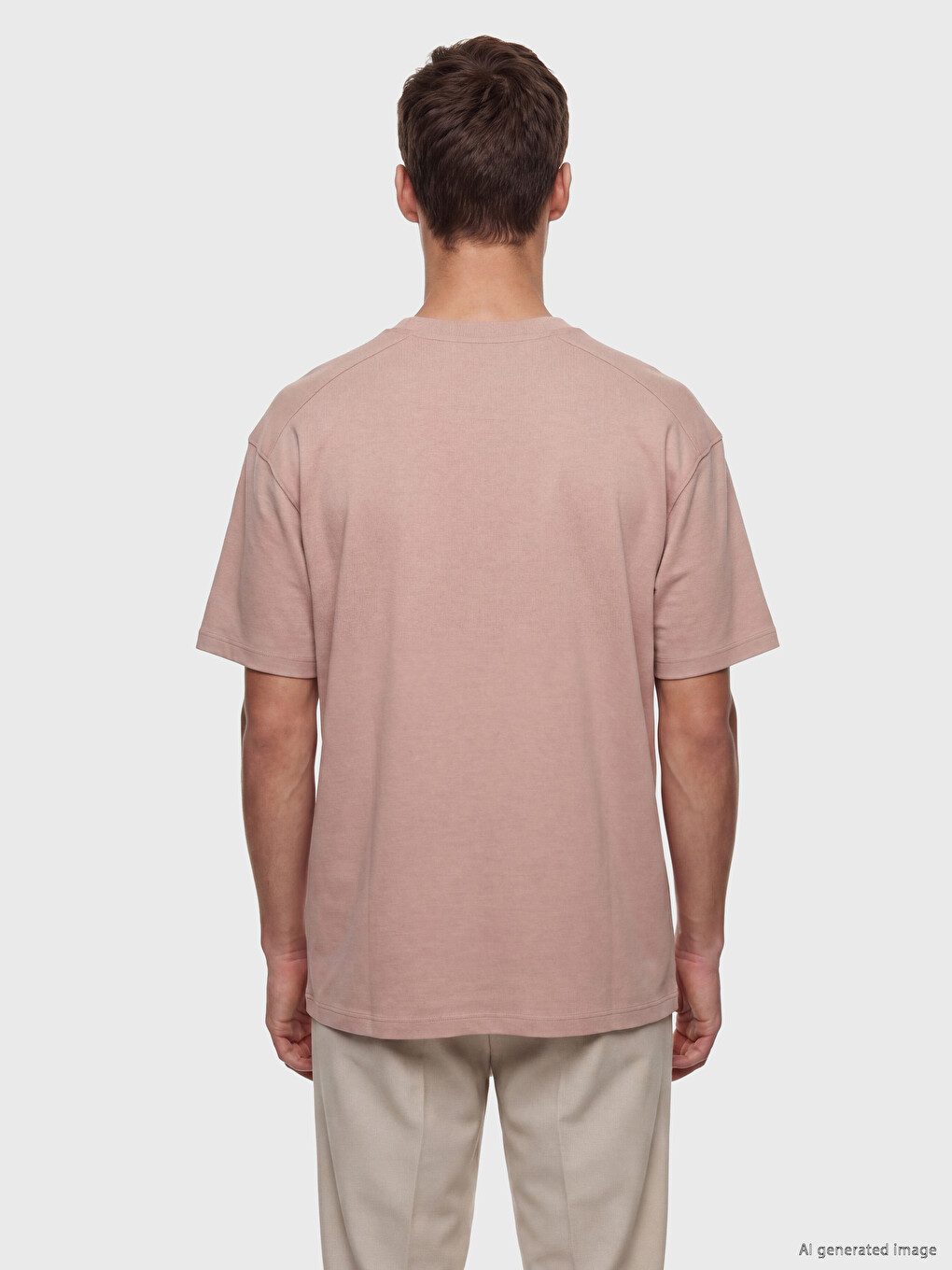 Pembe Relax Fit Bisiklet Yaka Erkek Tişört-4
