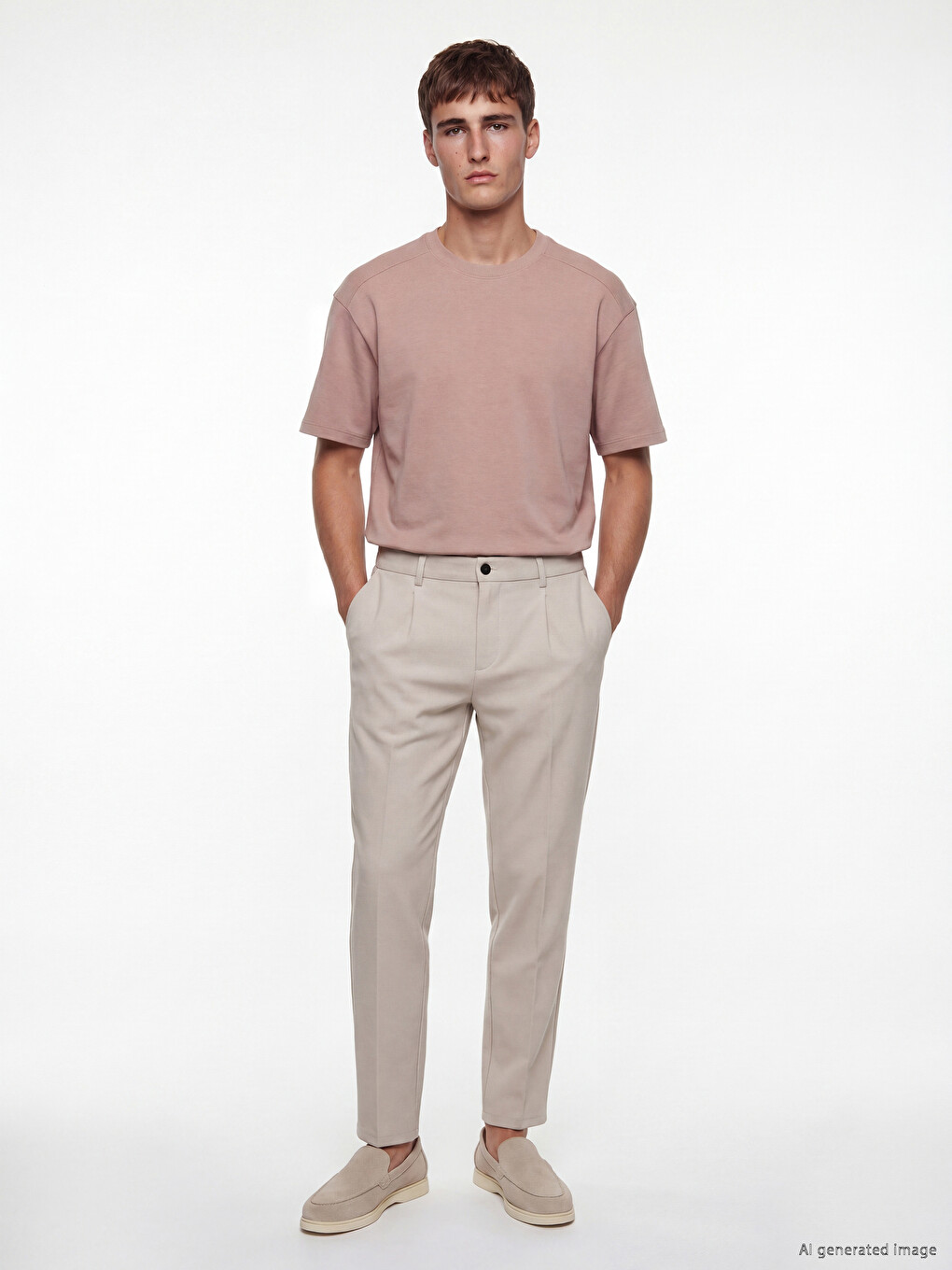 Pembe Relax Fit Bisiklet Yaka Erkek Tişört-1