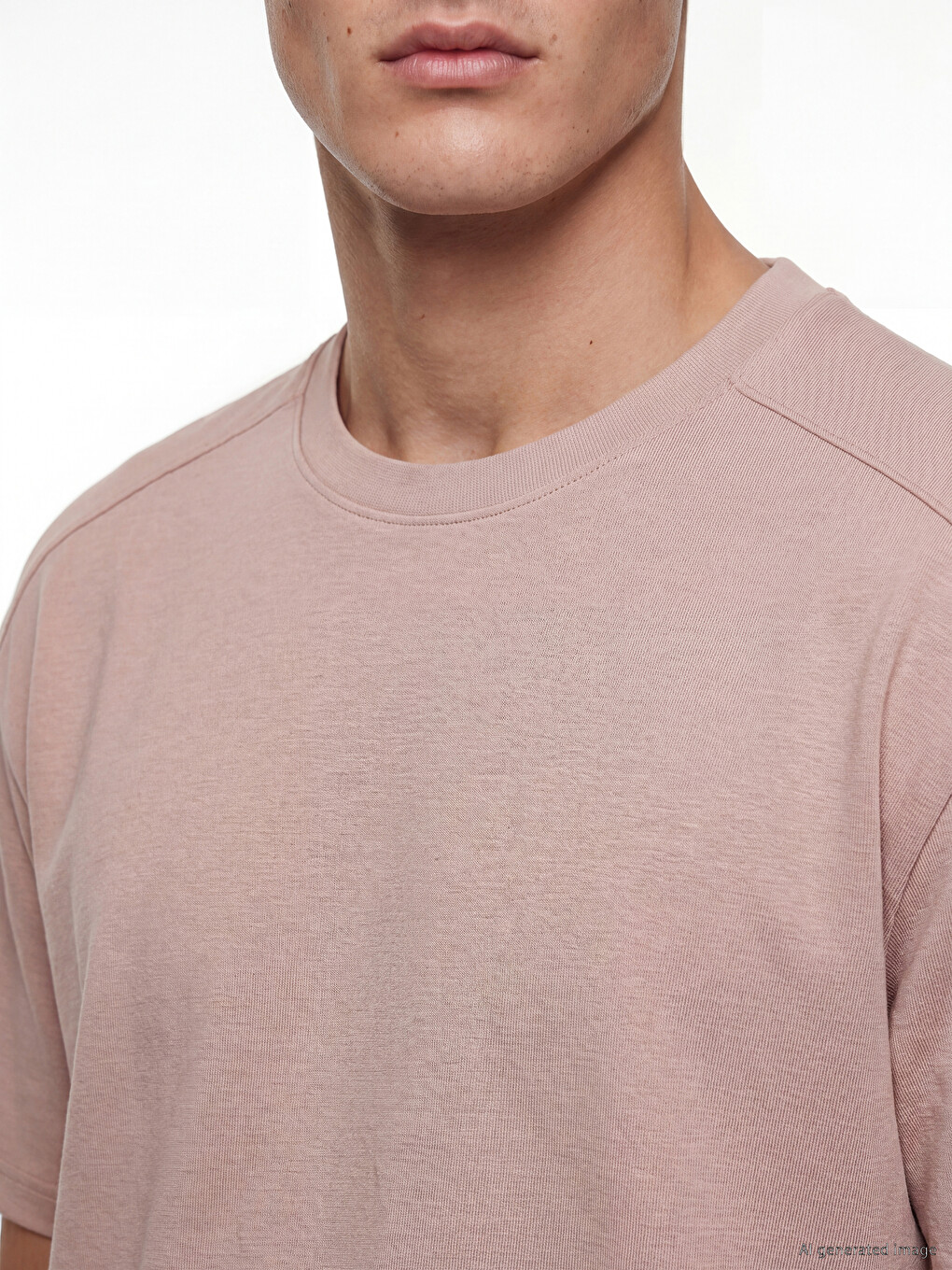 Pembe Relax Fit Bisiklet Yaka Erkek Tişört-2