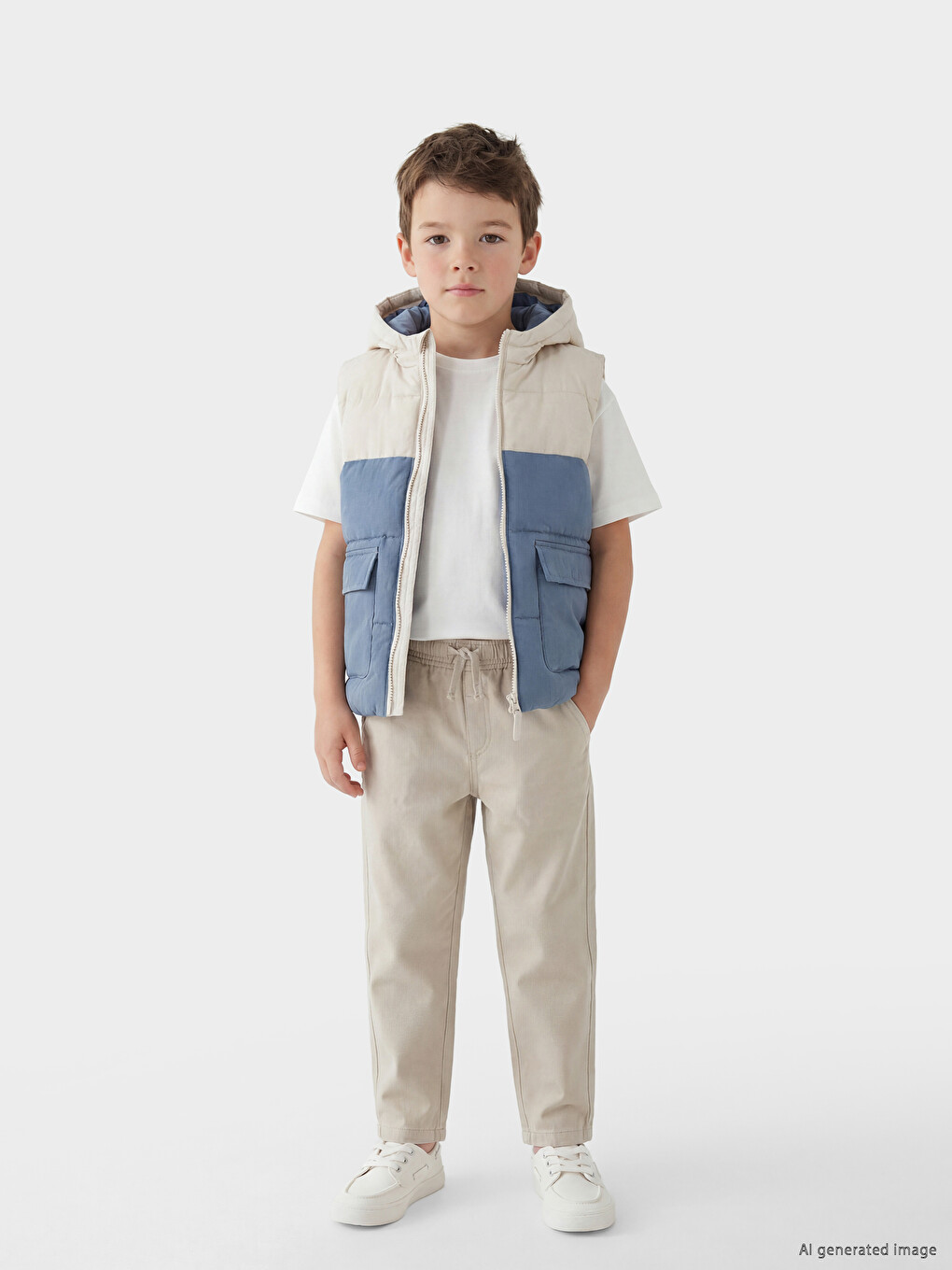 LCW Kids Indigo Kapüşonlu Renk Bloklu Erkek Çocuk Şişme Yelek
