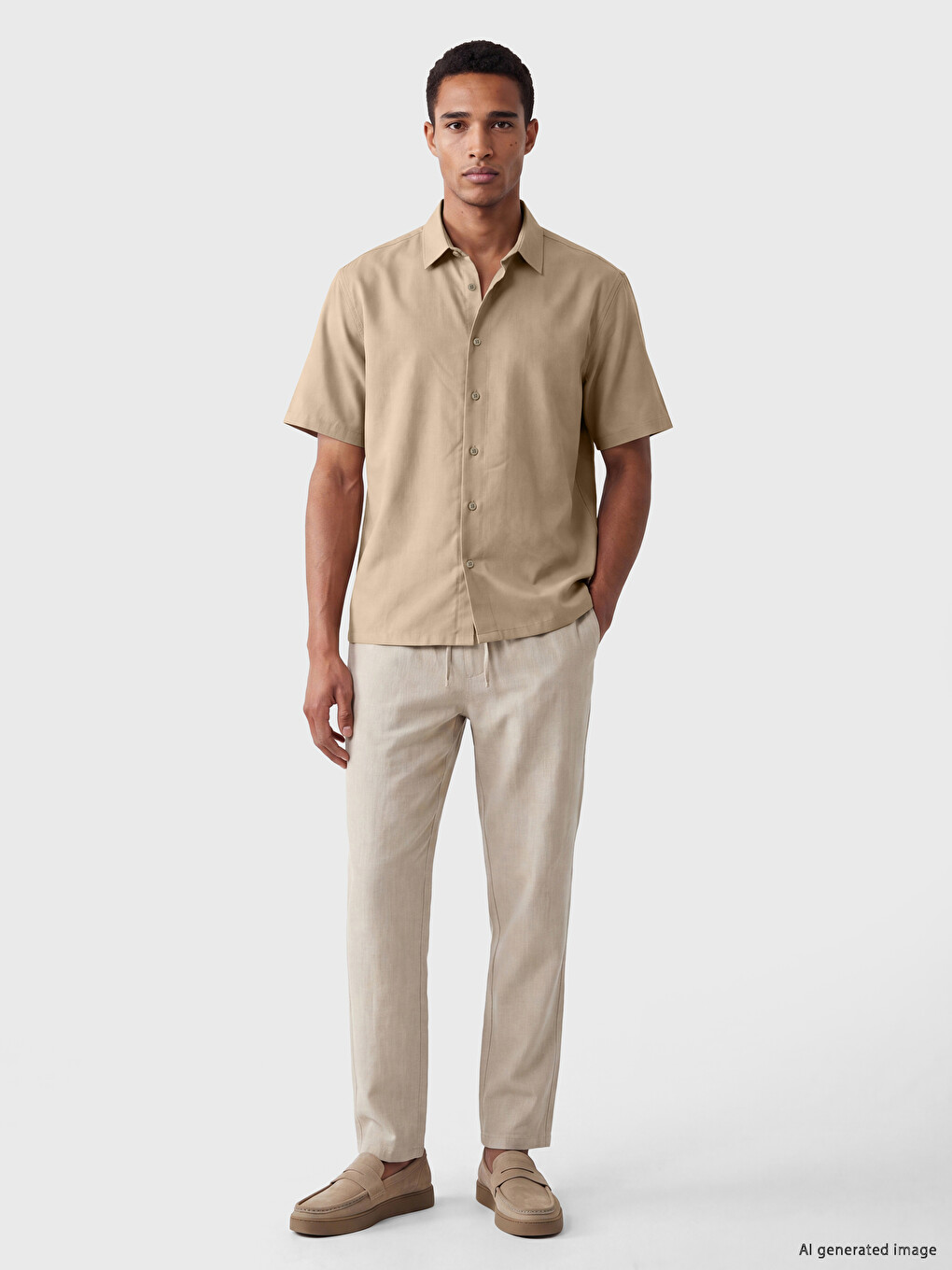 Bej Regular Fit Armürlü Erkek Gömlek-1