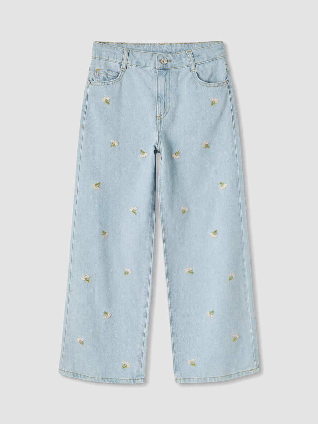 Mavi Wideleg Çiçekli Kız Çocuk Jean Pantolon