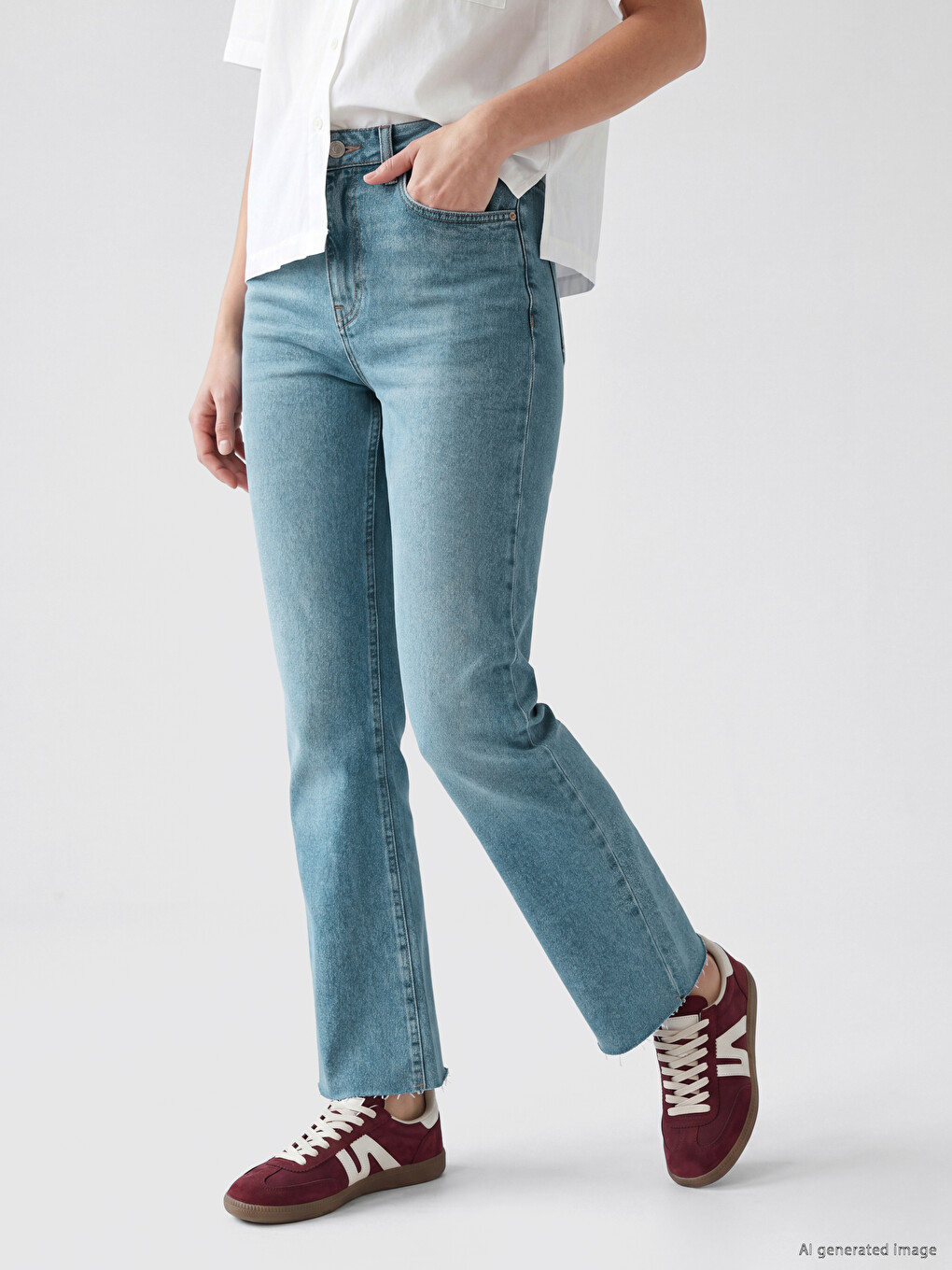 İndigo Crop Flare Kadın Jean Pantolon-1
